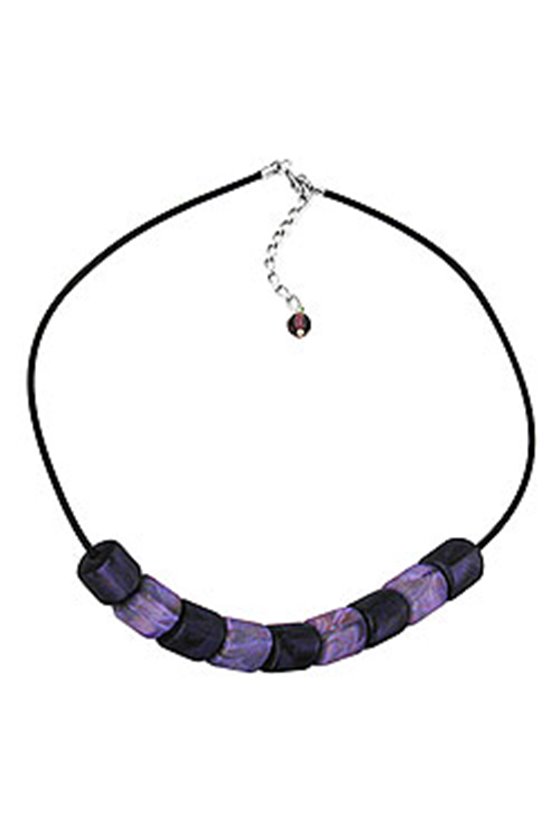 NECKLACE SLANTED BEADS LILAC-MARBELED RUBBER BAND BLACK