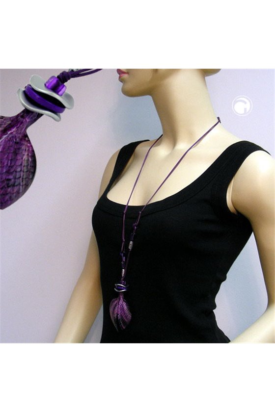 NECKLACE SCALED LEAF LILAC-LAVENDER 95CM