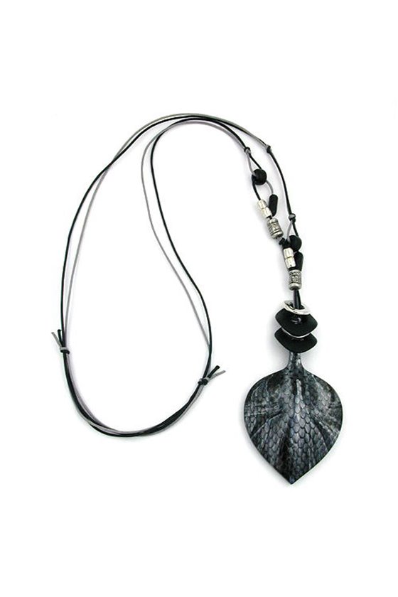 NECKLACE SCALED LEAF BLACK-GREY 95CM