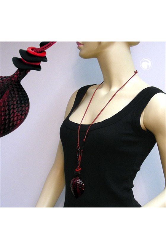 NECKLACE SCALED LEAF BLACK-RED 95CM