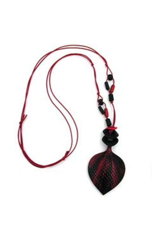 NECKLACE SCALED LEAF BLACK-RED 95CM