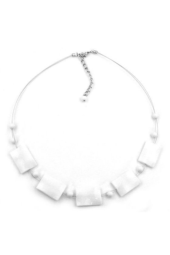 NECKLACE WAVY RECTANGLE BEADS SHINY WHITE 45CM