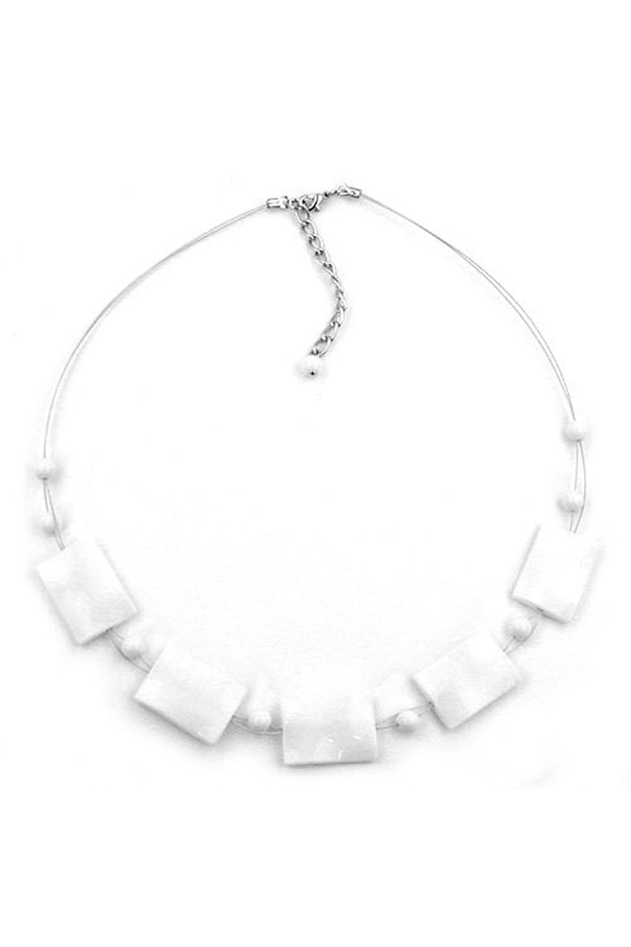 NECKLACE WAVY RECTANGLE BEADS SHINY WHITE 45CM