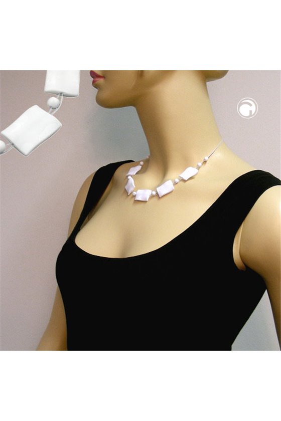 NECKLACE WAVY RECTANGLE BEADS SHINY WHITE 45CM