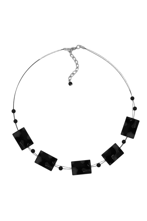 NECKLACE WAVY RECTANGLE BEADS SHINY BLACK 45CM