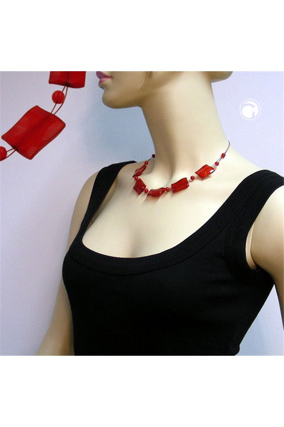 NECKLACE RECTANGLE BEADS SILKY-RED