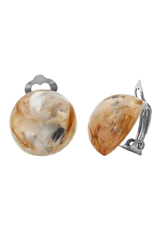 CLIP-ON EARRING ROUND 18MM BEIGE MARBLED