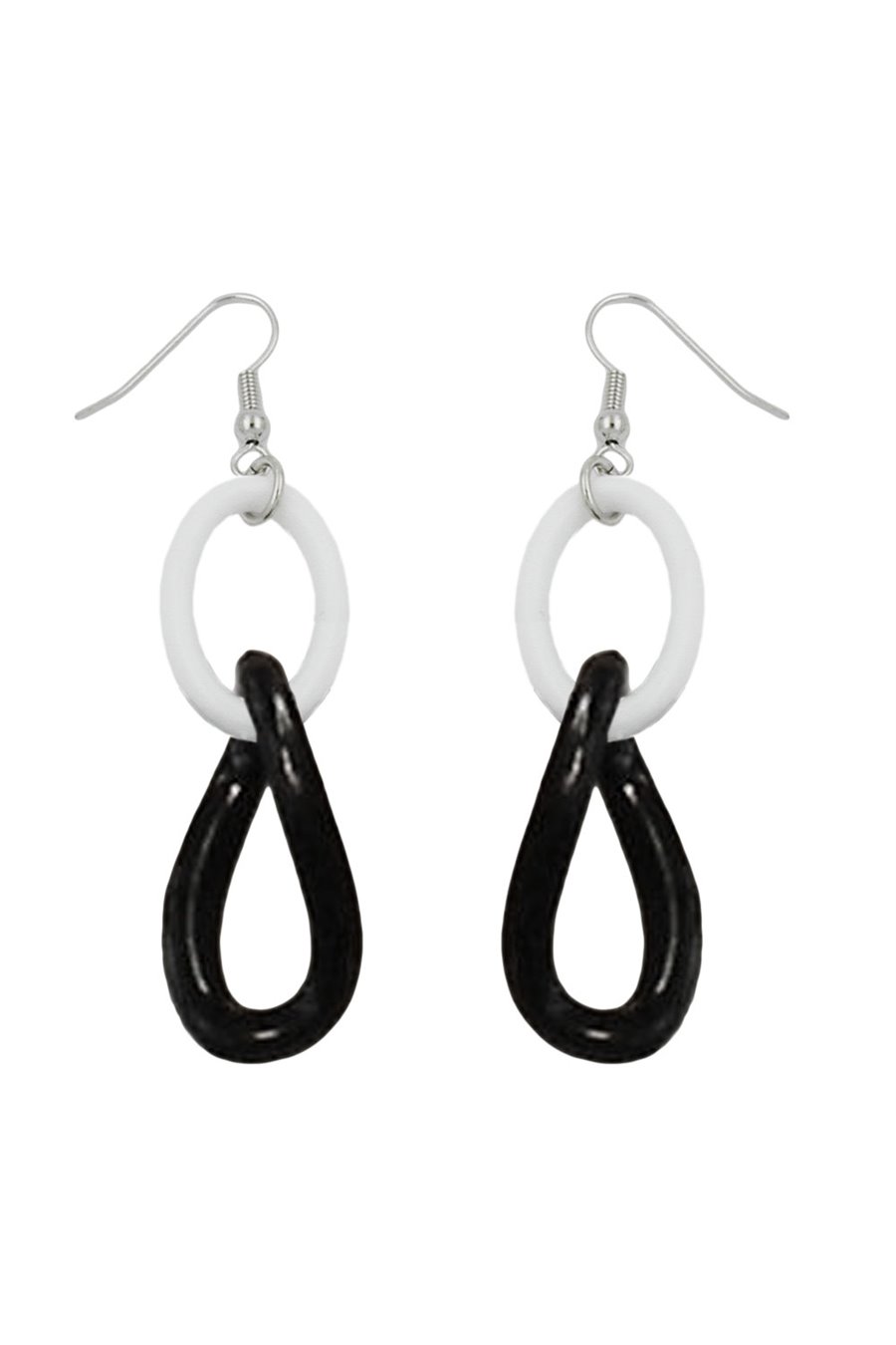 HOOK EARRINGS PLASTIC CHAIN LINKS BLACK AND WHITE