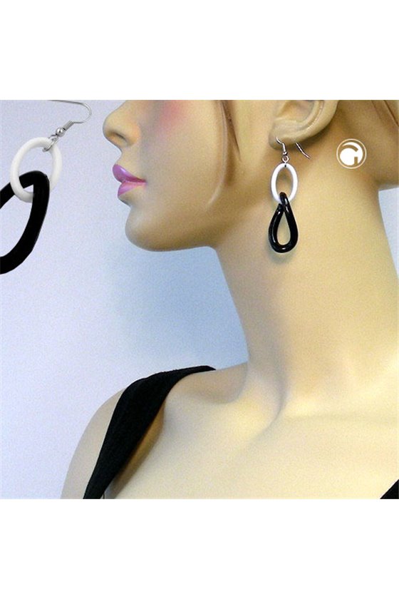 HOOK EARRINGS PLASTIC CHAIN LINKS BLACK AND WHITE