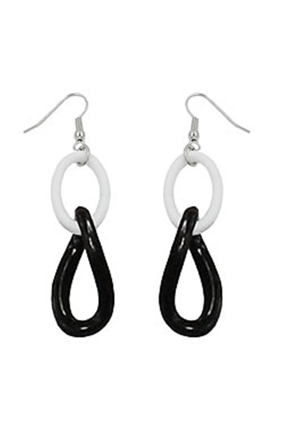 HOOK EARRINGS PLASTIC CHAIN LINKS BLACK AND WHITE