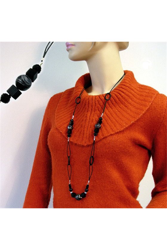 NECKLACE BLACK AND GREY-MARBELED 100CM