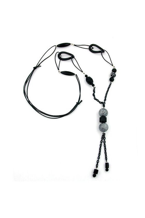 NECKLACE BEADS BLACK CHAIN BLACK 100CM