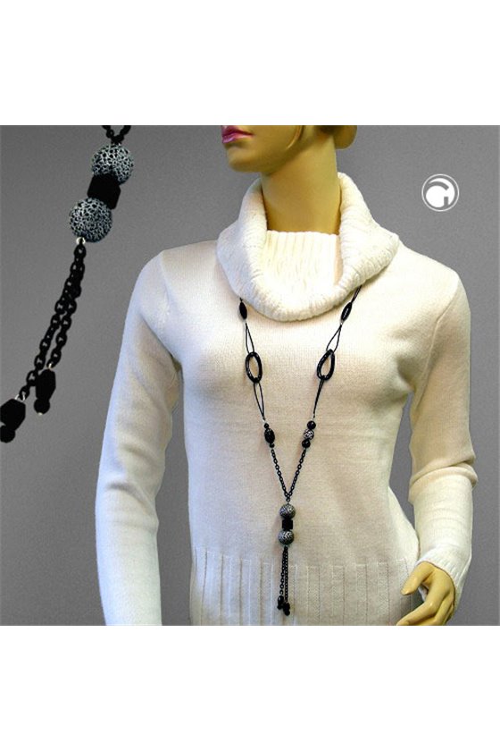 NECKLACE BEADS BLACK CHAIN BLACK 100CM