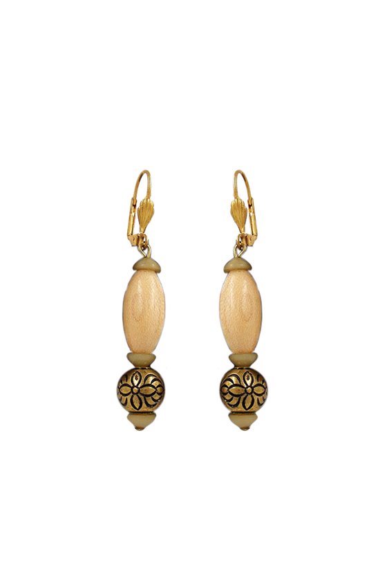 LEVERBACK EARRINGS BROWN OLIVE BLACKENED BEADS