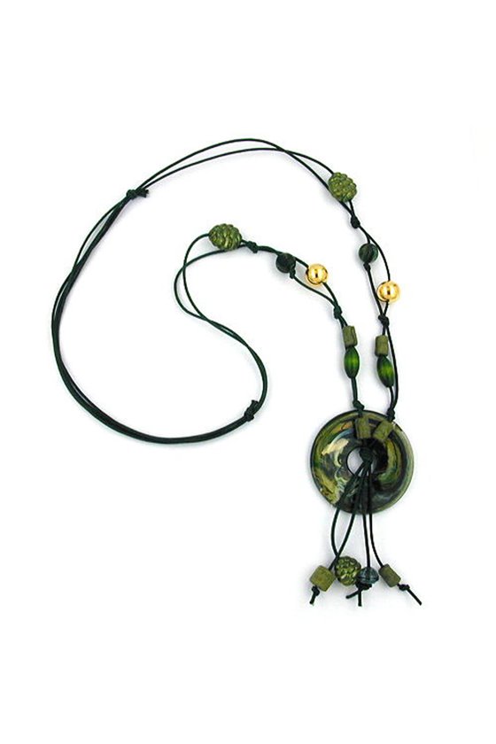 NECKLACE RING GREEN-OLIVE-GOLD MARBLED 100CM
