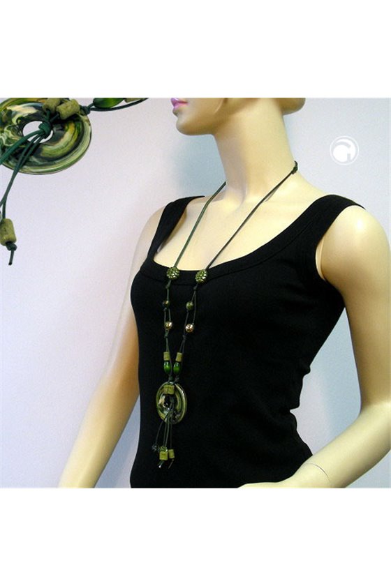 NECKLACE RING GREEN-OLIVE-GOLD MARBLED 100CM