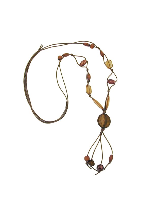 NECKLACE DISK KHAKI SILK-GLOSS 100CM