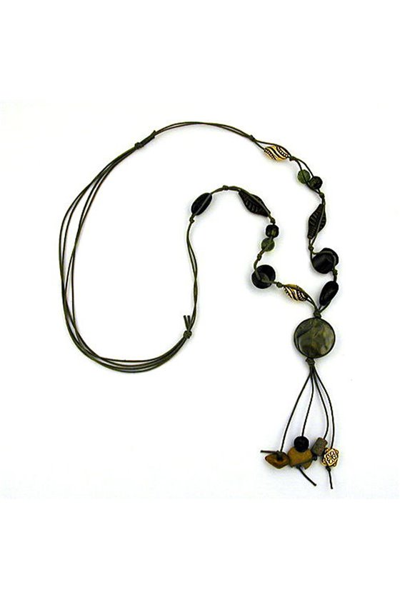 NECKLACE DISK OLIVE SILK-GLOSS 100CM