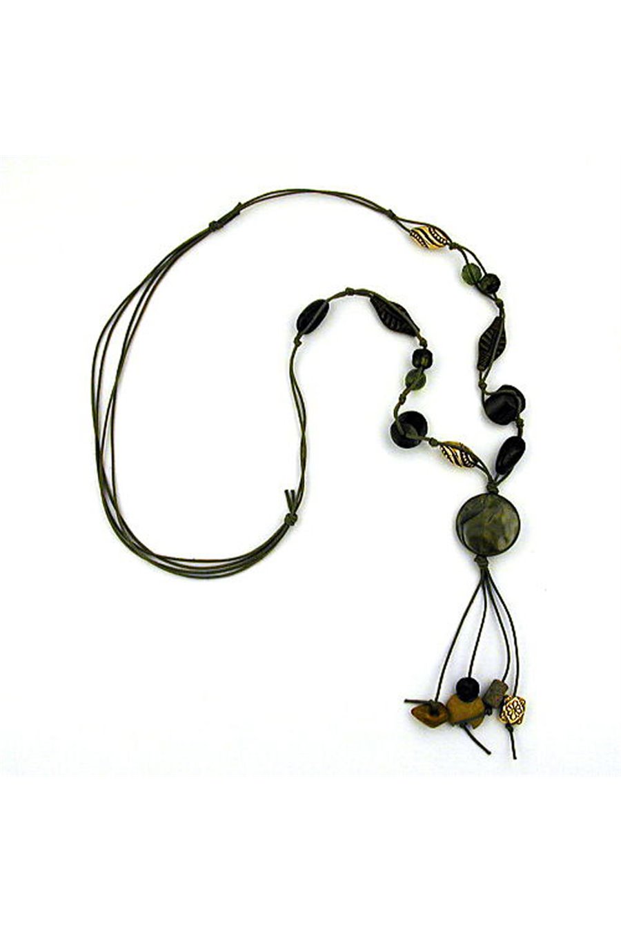 NECKLACE DISK OLIVE SILK-GLOSS 100CM