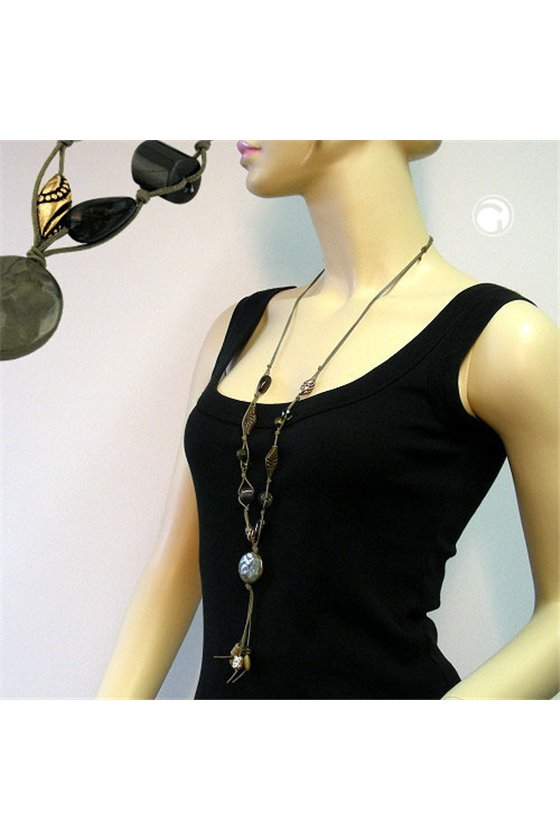 NECKLACE DISK OLIVE SILK-GLOSS 100CM