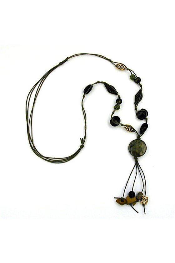 NECKLACE DISK OLIVE SILK-GLOSS 100CM