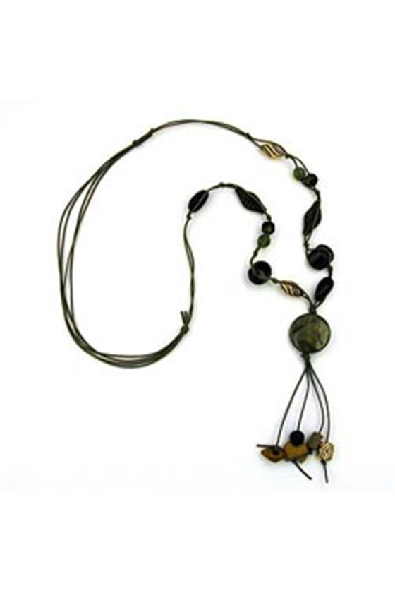 NECKLACE DISK OLIVE SILK-GLOSS 100CM