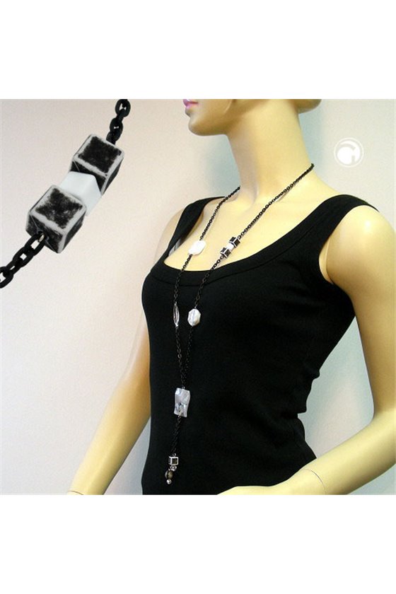 NECKLACE RECTANGLE WHITE-CRYSTAL-BLACK 90CM