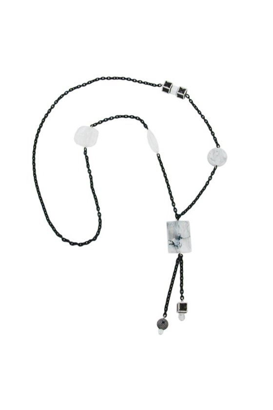 NECKLACE RECTANGLE WHITE-CRYSTAL-BLACK 90CM