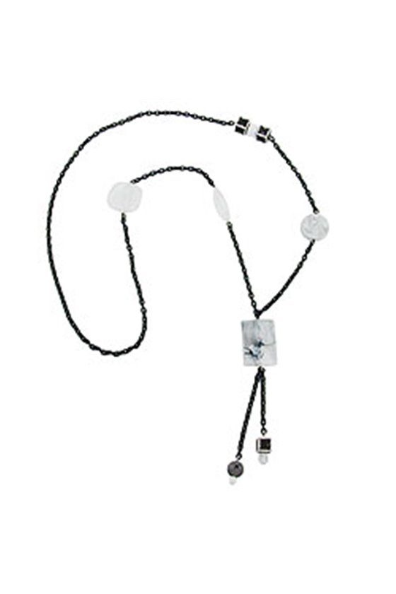NECKLACE RECTANGLE WHITE-CRYSTAL-BLACK 90CM