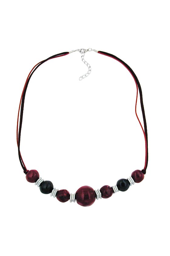 NECKLACE BEADS RED-DARKRED-BLACK 54CM