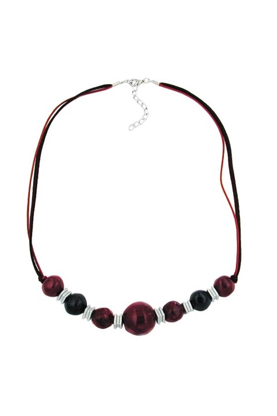 NECKLACE BEADS RED-DARKRED-BLACK 54CM