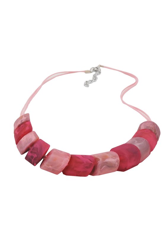 NECKLACE SLANTED BEADS PINK-MIXED