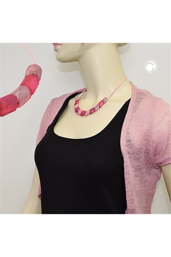 NECKLACE SLANTED BEADS PINK-MIXED