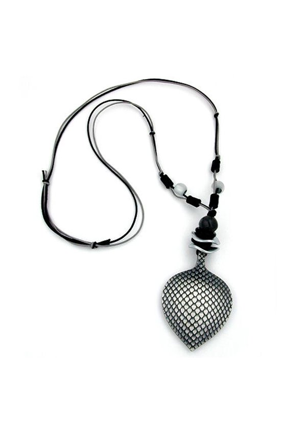 NECKLACE LEAF DARK SILVER 90CM