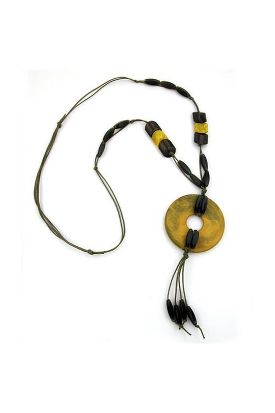 NECKLACE DISK OLIVE MARBLED 90CM