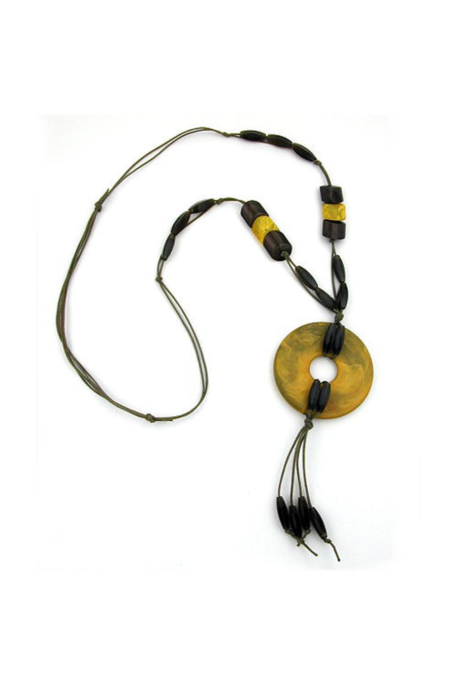 NECKLACE DISK OLIVE MARBLED 90CM