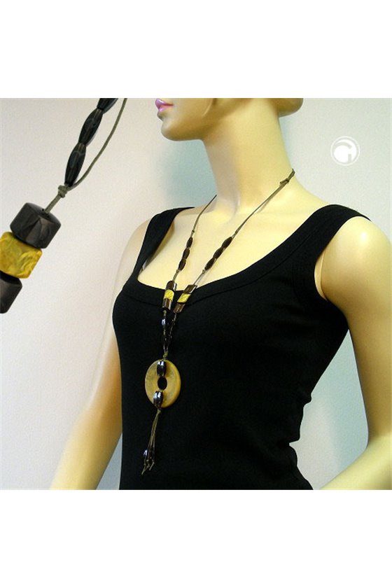 NECKLACE DISK OLIVE MARBLED 90CM