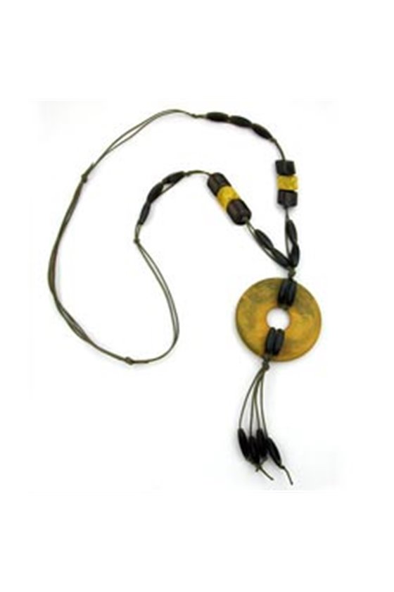 NECKLACE DISK OLIVE MARBLED 90CM