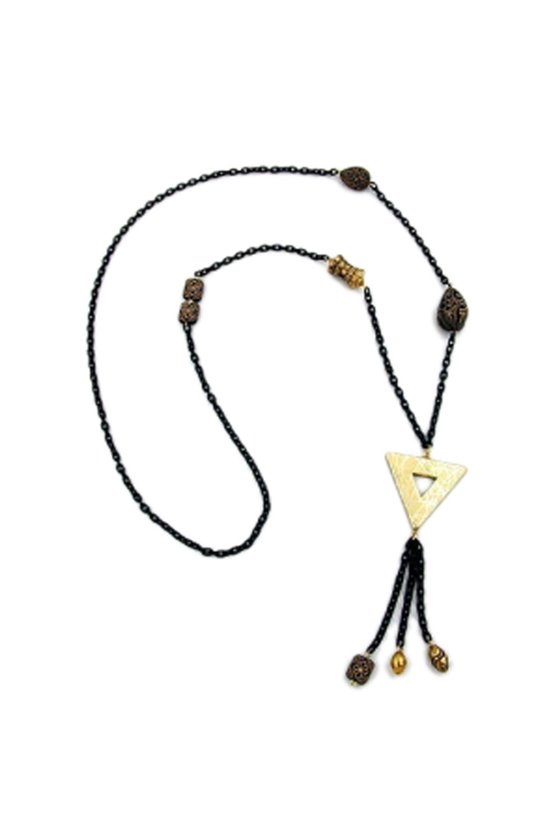 NECKLACE GOLD TRIANGLE BLACK CHAIN 90CM