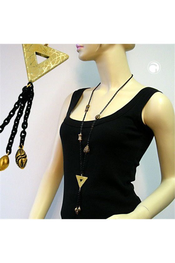 NECKLACE GOLD TRIANGLE BLACK CHAIN 90CM