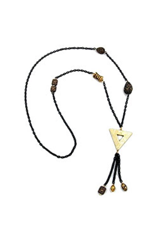 NECKLACE GOLD TRIANGLE BLACK CHAIN 90CM