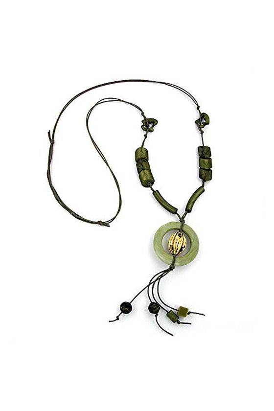 NECKLACE BIG RING DARKGREEN-OLIVE 100CM