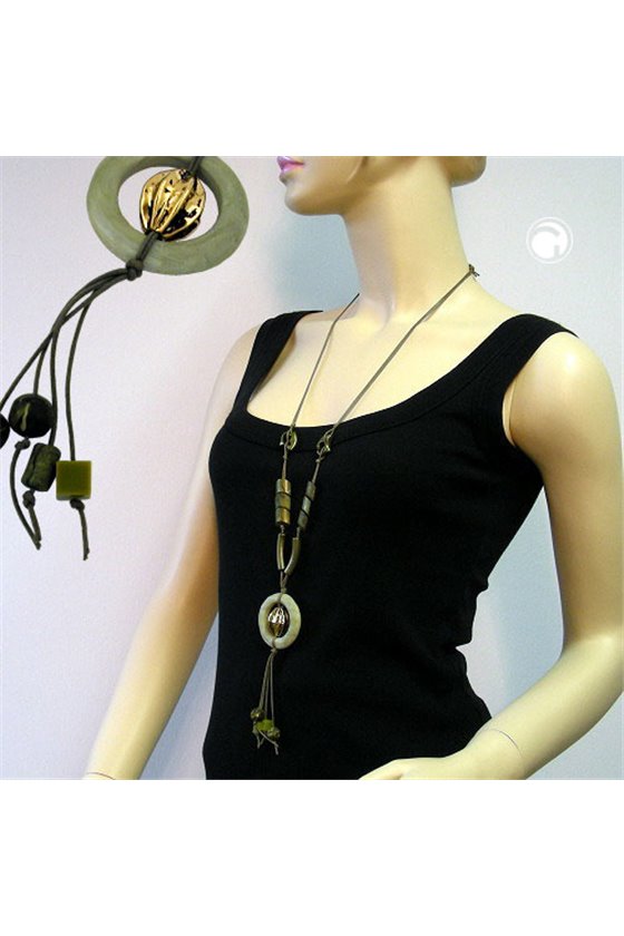 NECKLACE BIG RING DARKGREEN-OLIVE 100CM