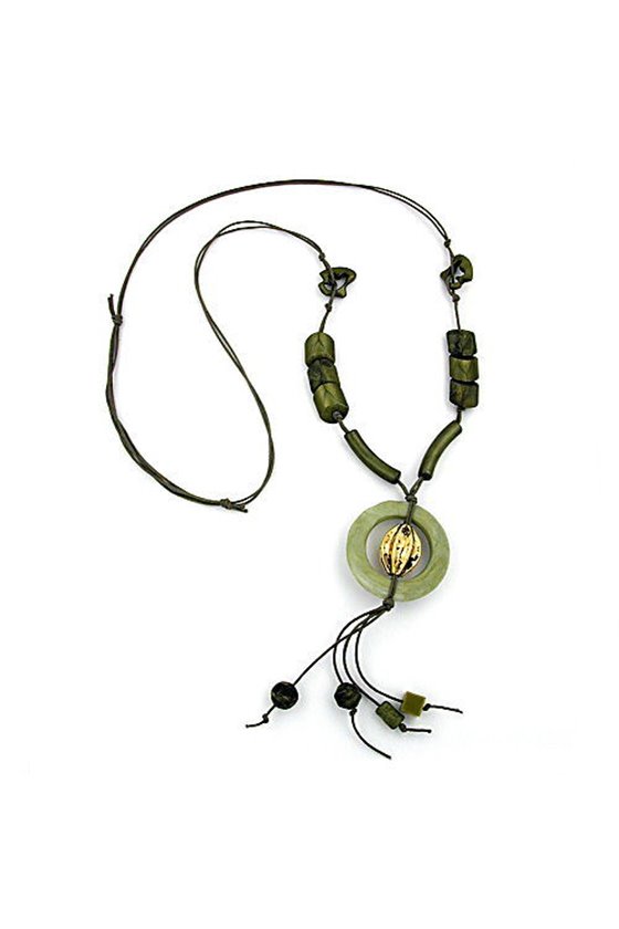 NECKLACE BIG RING DARKGREEN-OLIVE 100CM