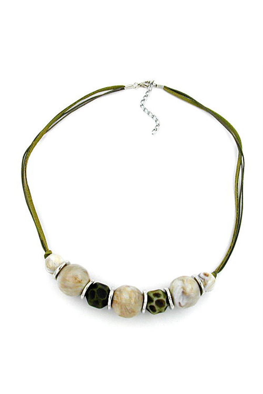 NECKLACE OLIVE-NATURE-KHAKI BEAD 55CM
