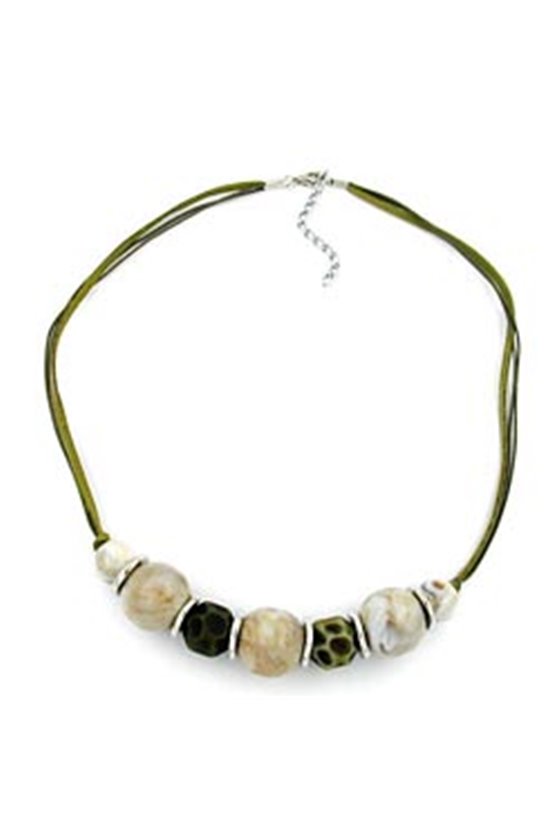NECKLACE OLIVE-NATURE-KHAKI BEAD 55CM