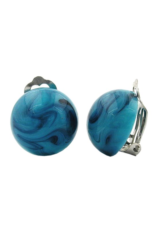 CLIP-ON EARRING ROUND 18MM TURQUOISE MARBLED