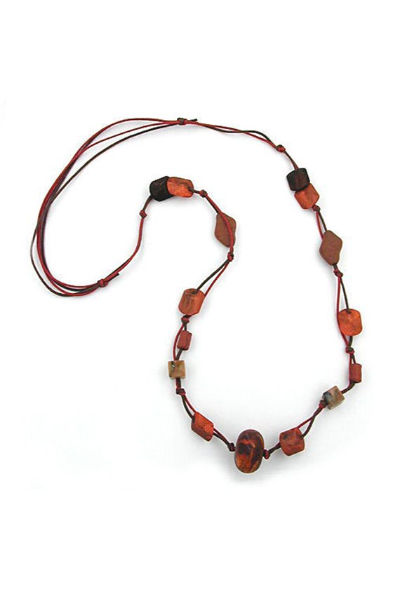 NECKLACE RED-BROWN BEADS 100CM