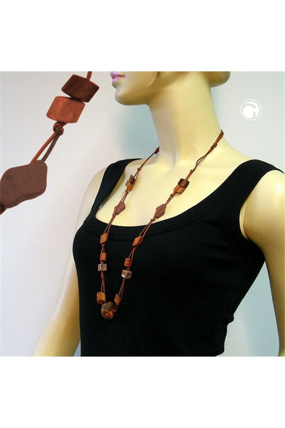 NECKLACE RED-BROWN BEADS 100CM