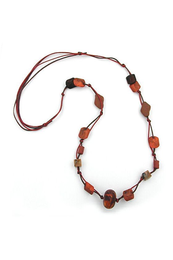 NECKLACE RED-BROWN BEADS 100CM
